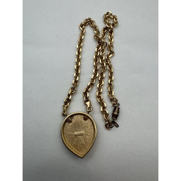 Vintage Monet Art Deco Choker Necklace Gold Red Rhinestone Teadrop 20” Runway - Picture 4 of 10